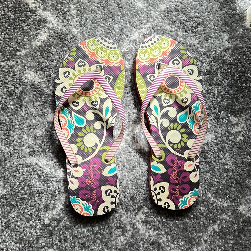 Vera Bradley flip-flops (purple pattern), Size 9, Lightly worn